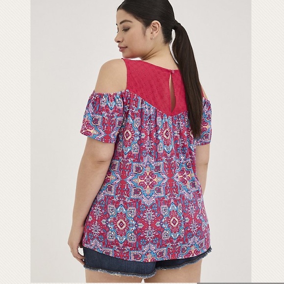 TORRID SUPER SOFT CREW NECK EYELET YOKE TOP 2 - Picture 9 of 15